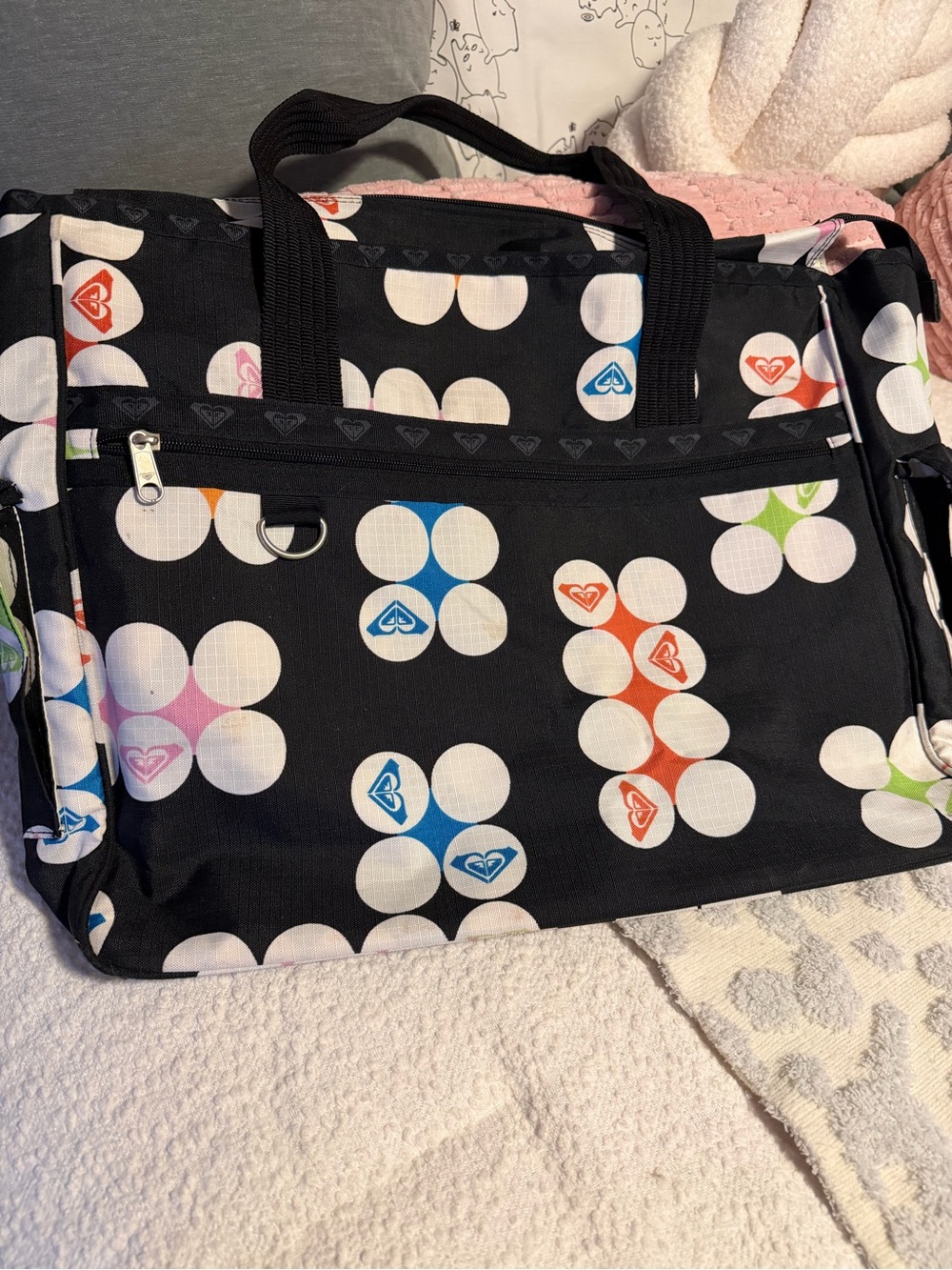 Roxy Black Tote with Multicolor Floral Dot Print